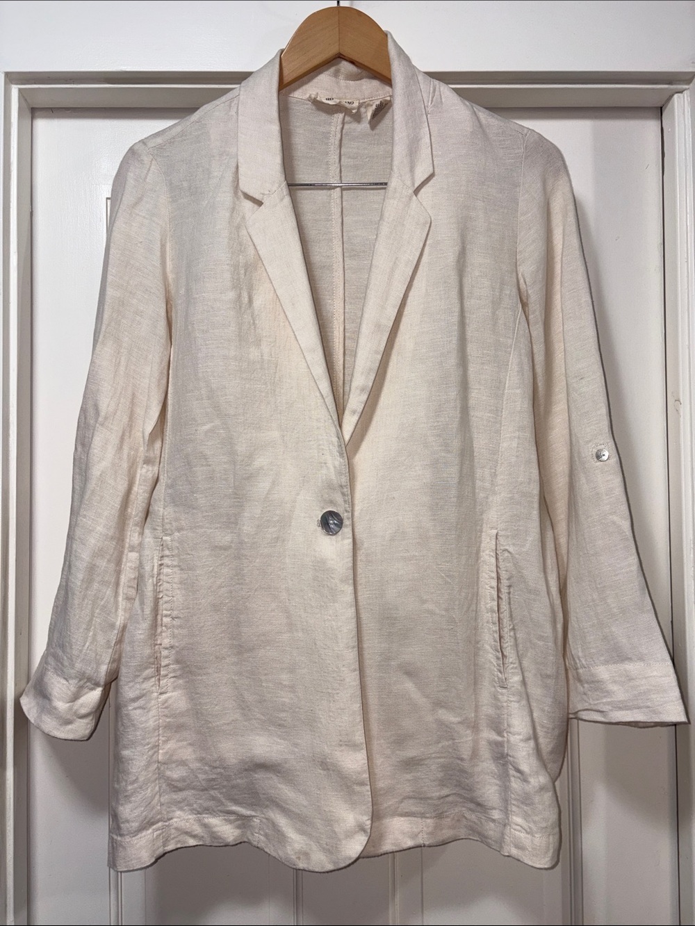 Christian Siriano Cream Linen Single-Button Blazer